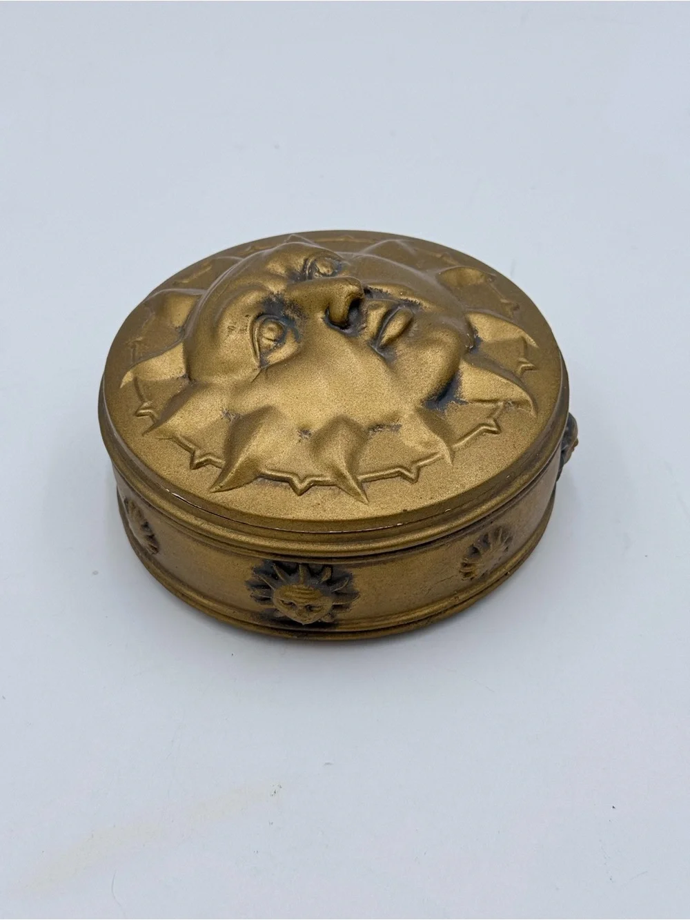 Vintage Pier 1 Gold Tone Sun Face Trinket Box
